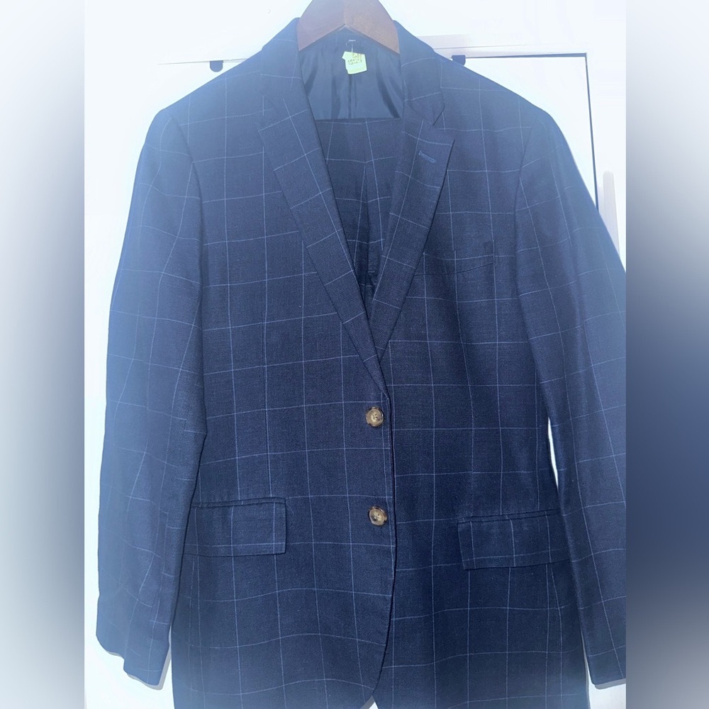 40s J Crew Navy Blue Windowpane Suit.